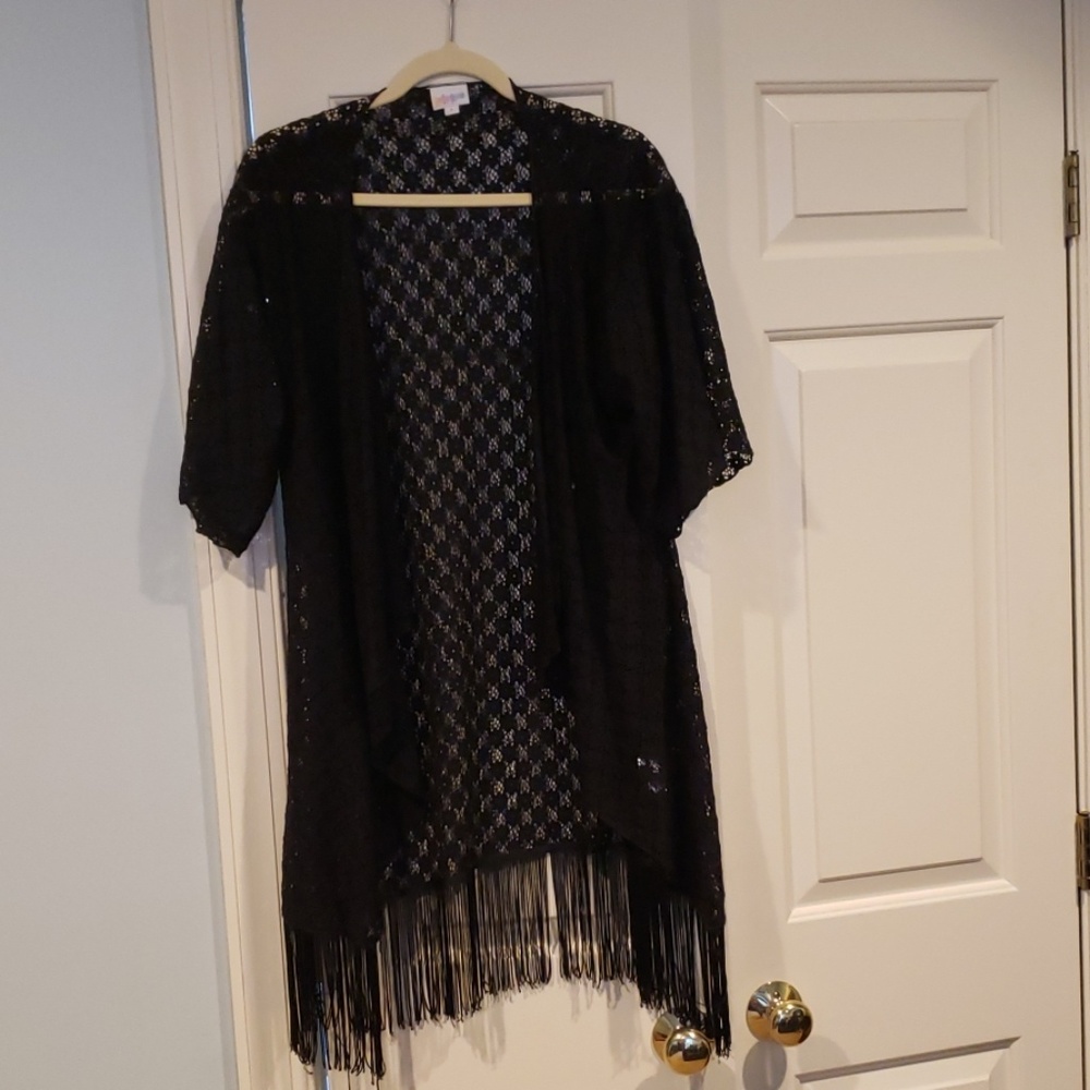 Lularoe Black Lace Kimono with fringe